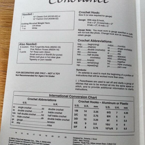 Vintage 15" Doll Dress Crochet Patterns Lot of 3 Wedding Historical Grandmacore - Picture 9 of 9